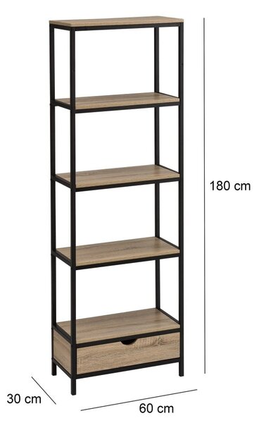 Čierna prírodná knižnica v dekore duba 60x180 cm Urban – Casa Selección