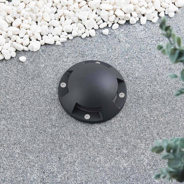 Lindby LED podlahové bodové svietidlo Huban, 15 cm, 4 svetlá, antracit, Čierna, Hliník, Moderný
