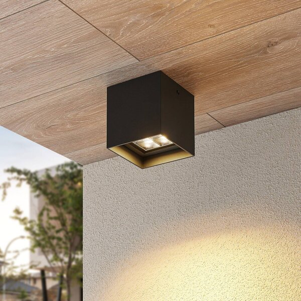 Lindby Eveta LED stropné svietidlo, 10 cm, antracitová farba, hliník, IP65, Čierna, Hliník, Moderný, Stropné svetlo