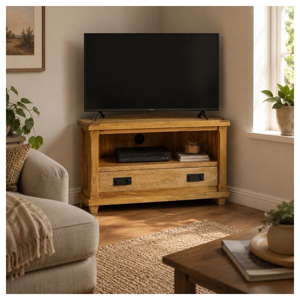 TV stolík rohový Devi 110x60x50 indický masív mango