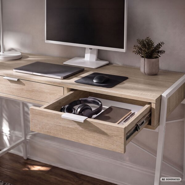 NovýNábytok.sk PC stolík Zemito (dub sonoma + biela). Akcia -8%. Vlastná spoľahlivá doprava až k Vám domov. 1159695