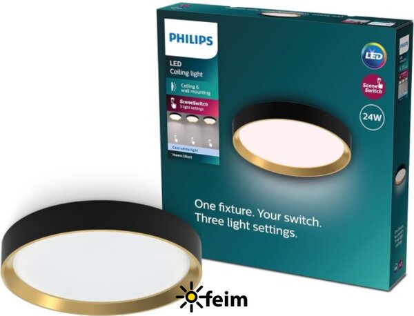 Philips 8720169301351 Hanno stropné svietidlo D384mm LED 24W/2800lm 4000K čierna, zlatá, SceneSwitch