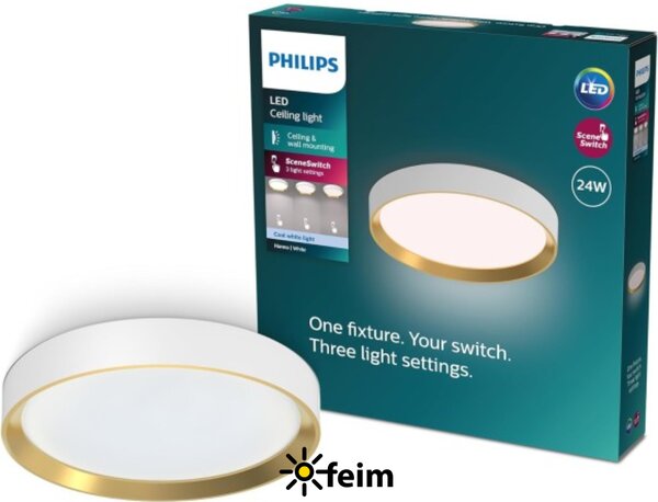 Philips 8720169301399 Hanno stropné svietidlo D384mm LED 24W/2800lm 4000K biela, zlatá, SceneSwitch