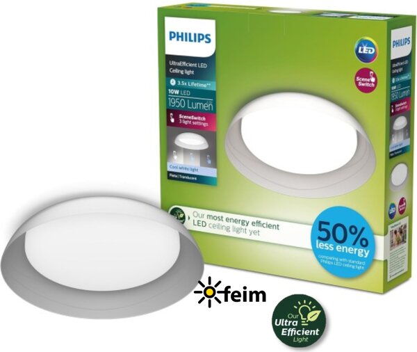 Philips UltraEfficient 8720169300996 Fleta stropné svietidlo D350mm LED 10W/1950lm 4000K priehľadná, SceneSwitch