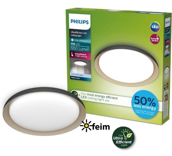 Philips UltraEfficient 8720169301115 Pebblo stropné svietidlo D320mm LED 10W/1950lm 4000K čierna, béžová, SceneSwitch