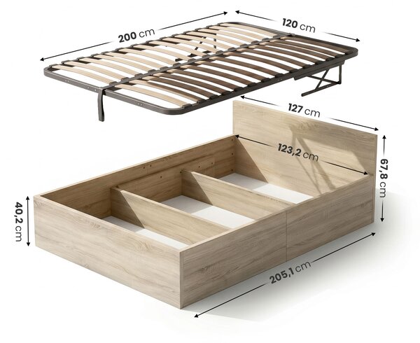 NovýNábytok.sk Jednolôžková posteľ 120x200 cm Loggia (dub sonoma) (s roštom) (s úl. priestorom). Akcia -18%. Vlastná spoľahlivá doprava až k Vám domov. 1159743