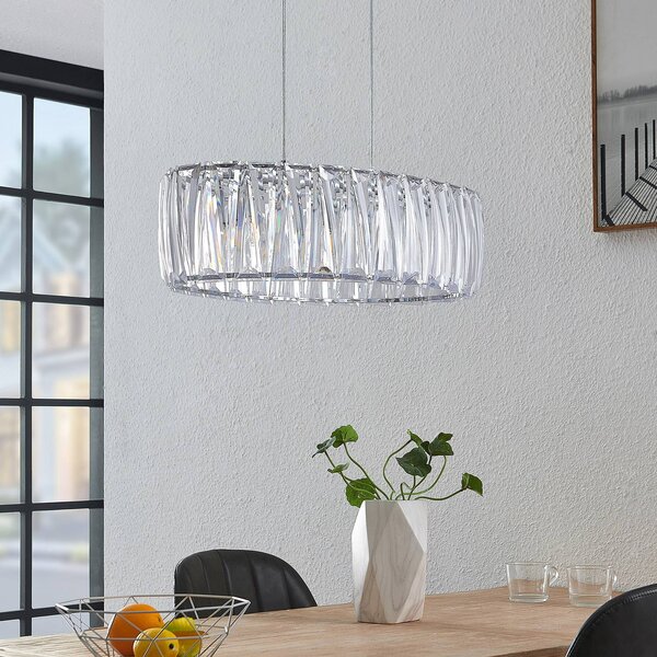Lindby Závesné svietidlo Sofia, 68 cm, 3 svetlá, E14, chróm/čierna, Jasné / priehľadné, Obývacia izba / jedáleň, Plast, Moderný, Závesné svietidlo