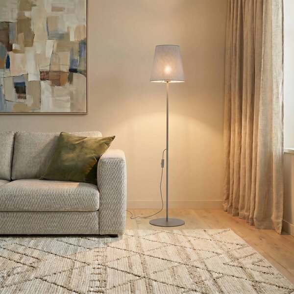 TK Lighting Stojacia lampa Elizabeth, piesková/béžová, ľan, výška 152 cm, E27, Krémová / jantárovo žltá, Obývacia izba / jedáleň, Textil / látka / hodváb, Moderný, Stojaca lampa