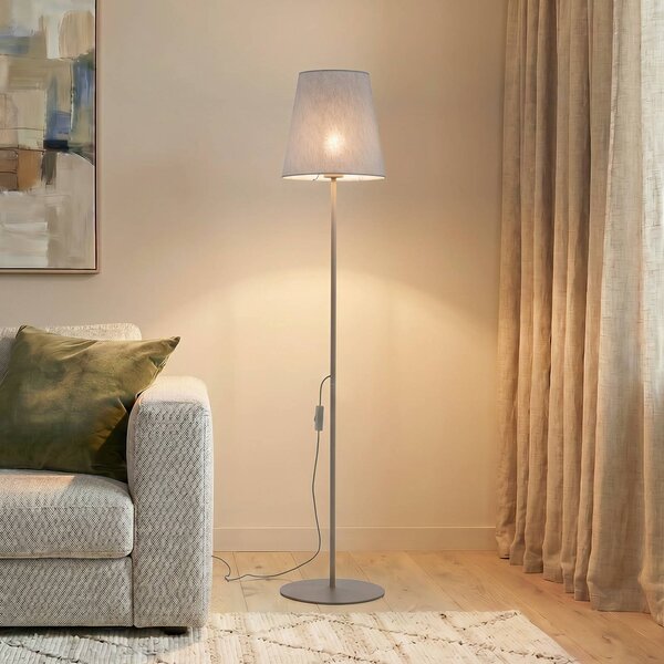 TK Lighting Stojacia lampa Elizabeth, piesková/béžová, ľan, výška 152 cm, E27, Krémová / jantárovo žltá, Obývacia izba / jedáleň, Textil / látka / hodváb, Moderný, Stojaca lampa