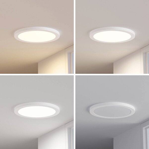 Prios LED stropné svietidlo Aureka, detektor pohybu, Ø 33 cm, biela, Biela / opálová, Obývacia izba / jedáleň, Hliník, Moderný, Zapustené stropné svietidlo