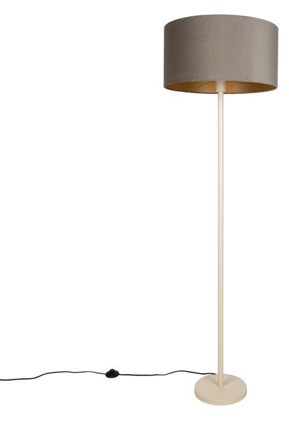 Japandi stojaca lampa béžová s taupe tienidlom a zlatým interiérom 50cm - Simplo