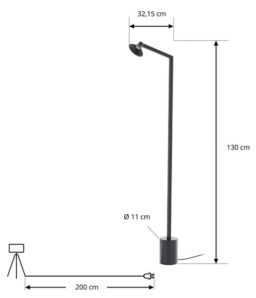 Lucande LED stojacia lampa Steve, čierne, 130 cm, stmievateľné, Čierna, Obývacia izba / jedáleň, kov, Moderný