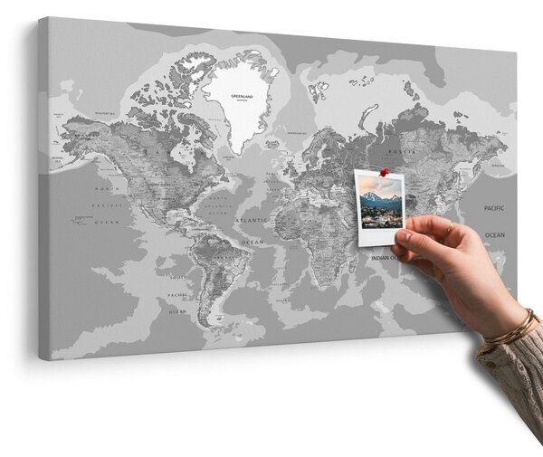 Obraz na korku klasická mapa sveta v čiernobielom prevedení