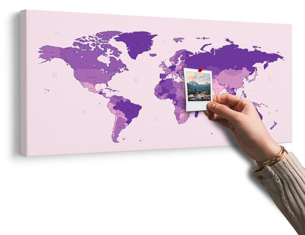 Obraz na korku detailná mapa sveta vo fialovej farbe