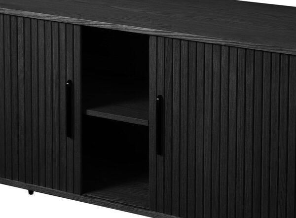 Čierna nízka komoda v dekore duba s posuvnými dverami 76x180 cm Nola – Unique Furniture
