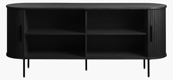 Čierna nízka komoda v dekore duba s posuvnými dverami 76x180 cm Nola – Unique Furniture