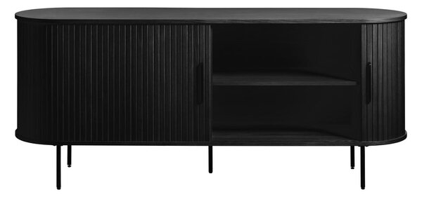Čierna nízka komoda v dekore duba s posuvnými dverami 76x180 cm Nola – Unique Furniture