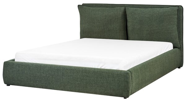 Posteľ tmavozelená látkové čalúnenie 160 x 200 cm s úložným priestorom čalúnené čelo moderný štýl spálňa