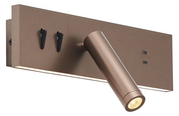 Moderné nástenné svietidlo tmavý bronz nastaviteľné s USB-C vrátane LED - Modric