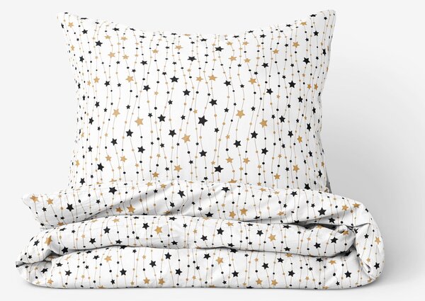Goldea bavlnené posteľné obliečky - zlaté a čierne hviezdičky na bielom 150 x 200 a 50 x 60 cm