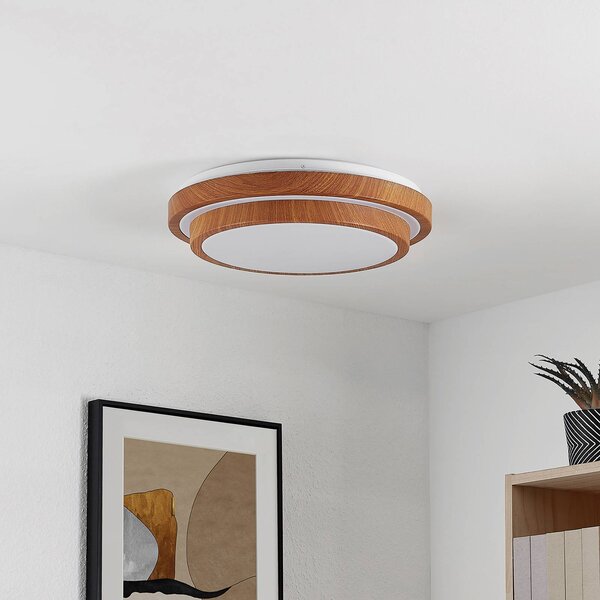 Lindby LED stropné svietidlo Vaako, Ø 41 cm, kov, vzhľad dreva, Svetlé drevo, Pracovňa / Kancelária, Plast, Moderný, Závesné svietidlo