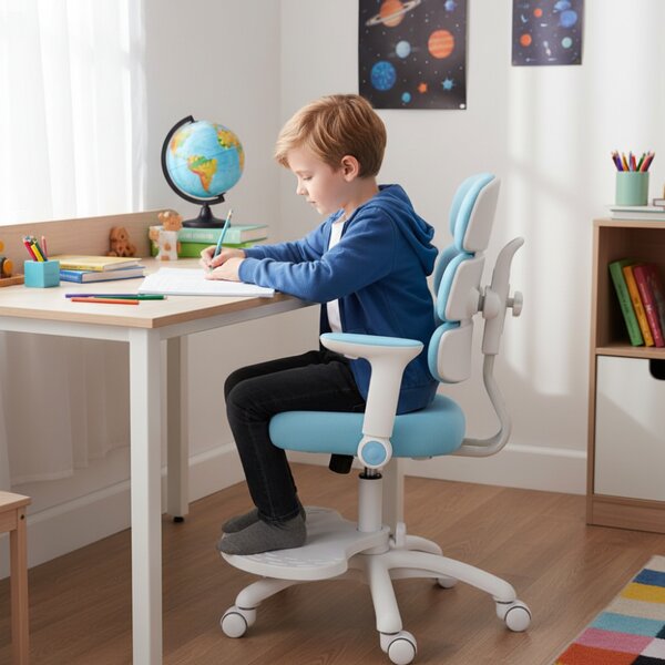 Detská rastúca stolička Neoseat KIDDY THREE — látka, prateľný poťah, modrá