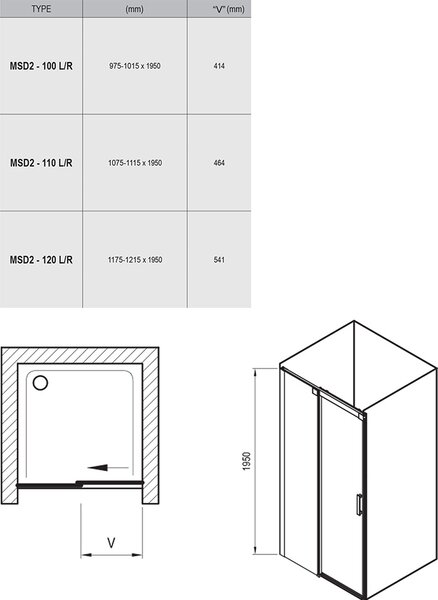 Ravak - Sprchové dvere dvojdielne Matrix MSD2 100 pravá - lesklý Alubright, transparentné sklo