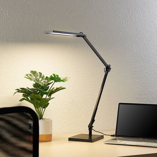 Stolná LED lampa Lindby Antisa, čierna, stmievateľná, Čierna, Pracovňa / Kancelária, Plast, Moderný, Stolová lampa