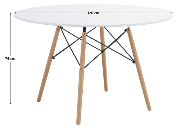 Kondela Jedálenský stôl, biela matná/buk, priemer 120 cm, DEMIN NEW