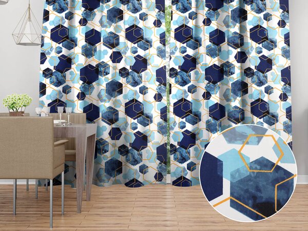 Biante Bavlnený záves Sandra SA-574 Modré hexagóny na bielom 150x140 cm