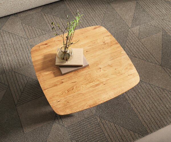 DELIFE Konferenčný stolík Edge zaoblený 90x90 cm dub prírodný švajčiarska hrana Parabi metalická strieborná