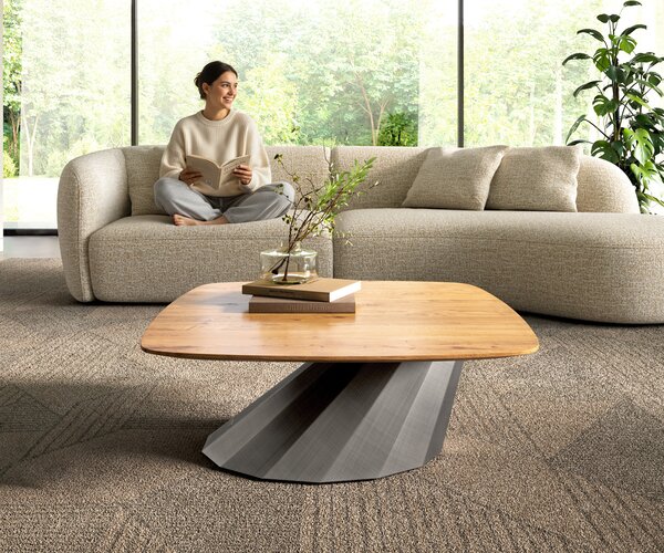 DELIFE Konferenčný stolík Edge zaoblený 90x90 cm dub prírodný švajčiarska hrana Parabi metalická strieborná