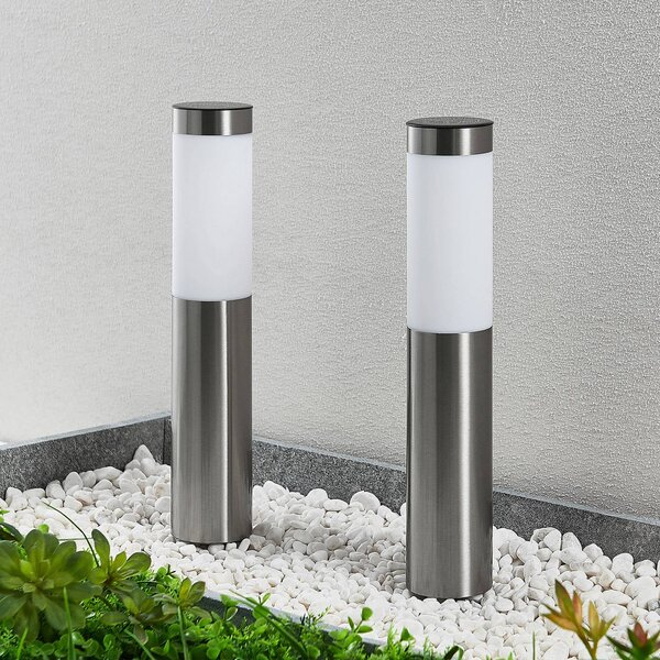 Lindby Sirita LED solárna lampa so zemným hrotom, sada 2 ks, Hliník / sivá / zinok, Nehrdzavejúca oceľ, Moderný, Vonkajše bodové svietidlo / bodateľné do zeme