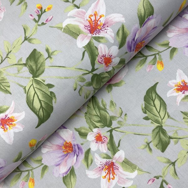 Ervi Bavlnená látka/plátno š.240cm - Magnolia a ľalia na šedom 30269-6, metráž
