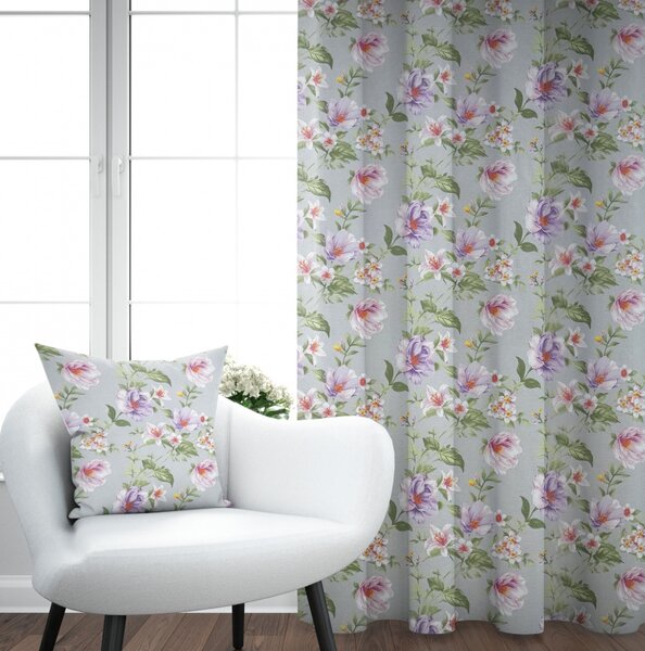 Ervi Bavlnený záves - Magnolia a ľalia na šedom