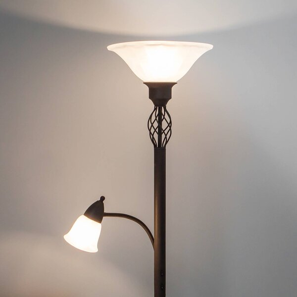 Lucande stojaca lampa Dunja, biela/hrdzavá, kov, na čítanie, Hnedá / hrdzavá, Obývacia izba / jedáleň, kov, Vidiecky / Rustikálny, Zemné bodové svetlo