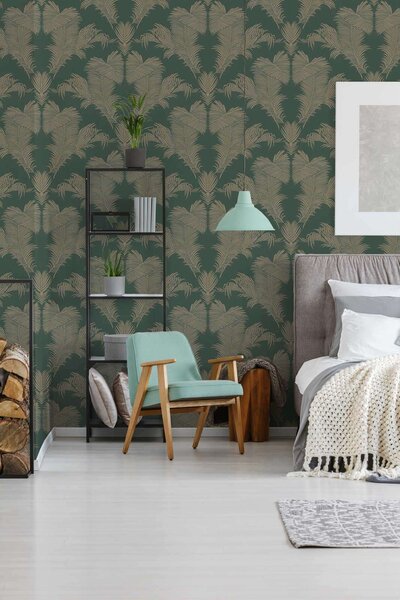 A.S. Création | Vliesová tapeta na stenu Trendwall 2 37959-5 | 0,53 x 10,05 m | zelená, metalická