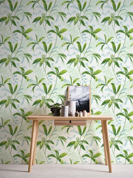 A.S. Création | Vliesová tapeta na stenu AP Jungle Chic 37704-1 | 0,53 x 10,05 m | zelená, biela