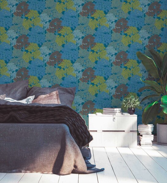 A.S. Création | Vliesová tapeta na stenu AP Floral Impression 37753-1 | 0,53 x 10,05 m | viacfarebná, modrá, žltá