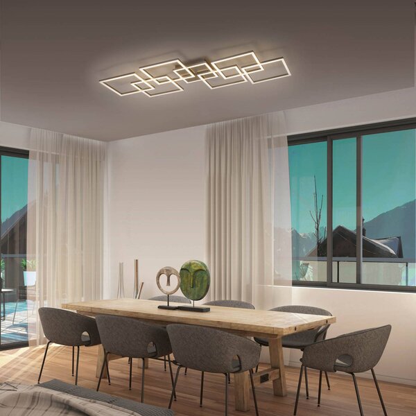Q-Smart-Home Paul Neuhaus Q-INIGO stropné LED svietidlo 107 cm, Hliník / sivá / zinok, Obývacia izba / jedáleň, Hliník, Moderný, Stropné svetlo