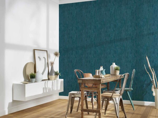A.S. Création | Vliesová tapeta na stenu Trendwall 2 38044-5 | 0,53 x 10,05 m | modrá, metalická