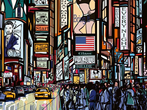 DIMEX | Dibond doska za kuchynskú linku | DBW-08060-040 Times Square | 80 x 60 cm