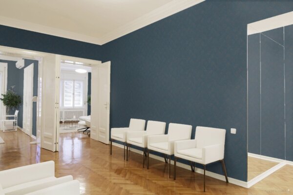 A.S. Création | Vliesová tapeta na stenu New Walls 37394-1 | 0,53 x 10,05 m | modrá, zlatá, oranžová