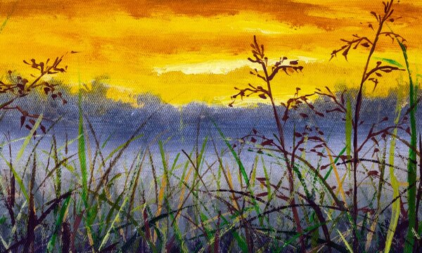 DIMEX | Dibond doska za kuchynskú linku | DBW-10060-210 Denimová maľba lúčnej trávy | 100 x 60 cm