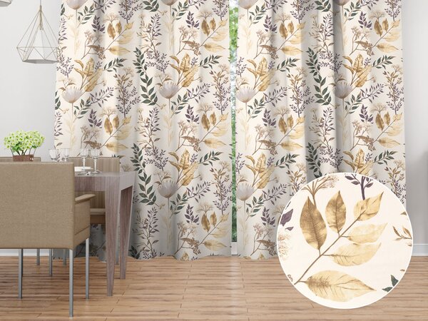 Biante Bavlnený záves Sandra SA-544 Jesenné vetvičky na krémovom 150x140 cm