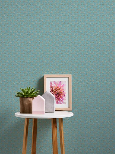 A.S. Création | Vliesová tapeta na stenu Trendwall 2 37957-4 | 0,53 x 10,05 m | tyrkysová, zelená, modrá, zlatá