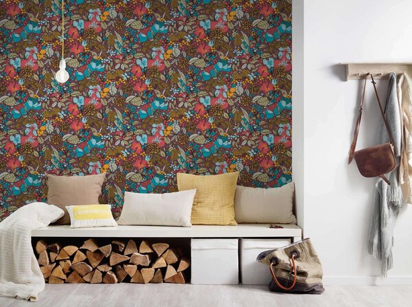 A.S. Création | Vliesová tapeta na stenu AP Floral Impression 37756-3 | 0,53 x 10,05 m | viacfarebná, modrá, červená, čierna