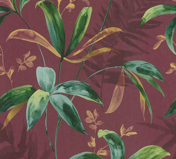 A.S. Création | Vliesová tapeta na stenu AP Jungle Chic 37704-3V | 0,53 x 10,05 m | zelená, červená, žltá