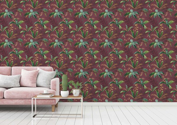 A.S. Création | Vliesová tapeta na stenu AP Jungle Chic 37704-3V | 0,53 x 10,05 m | zelená, červená, žltá