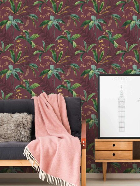 A.S. Création | Vliesová tapeta na stenu AP Jungle Chic 37704-3V | 0,53 x 10,05 m | zelená, červená, žltá